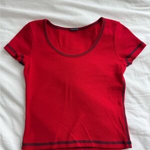 Brandy Melville Red Scoop Neck Top with Black Stitching